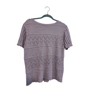 Light Purple Short-Sleeve Crochet Knit‎ Top For Women XL